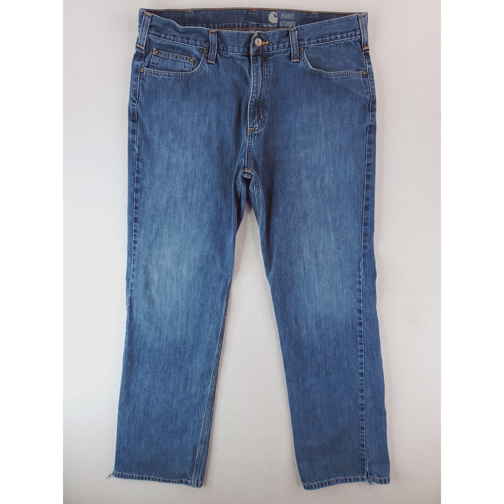 Carhartt Jeans Mens 38x34 Blue Relaxed Straight Work Pants Medium Wash B320
